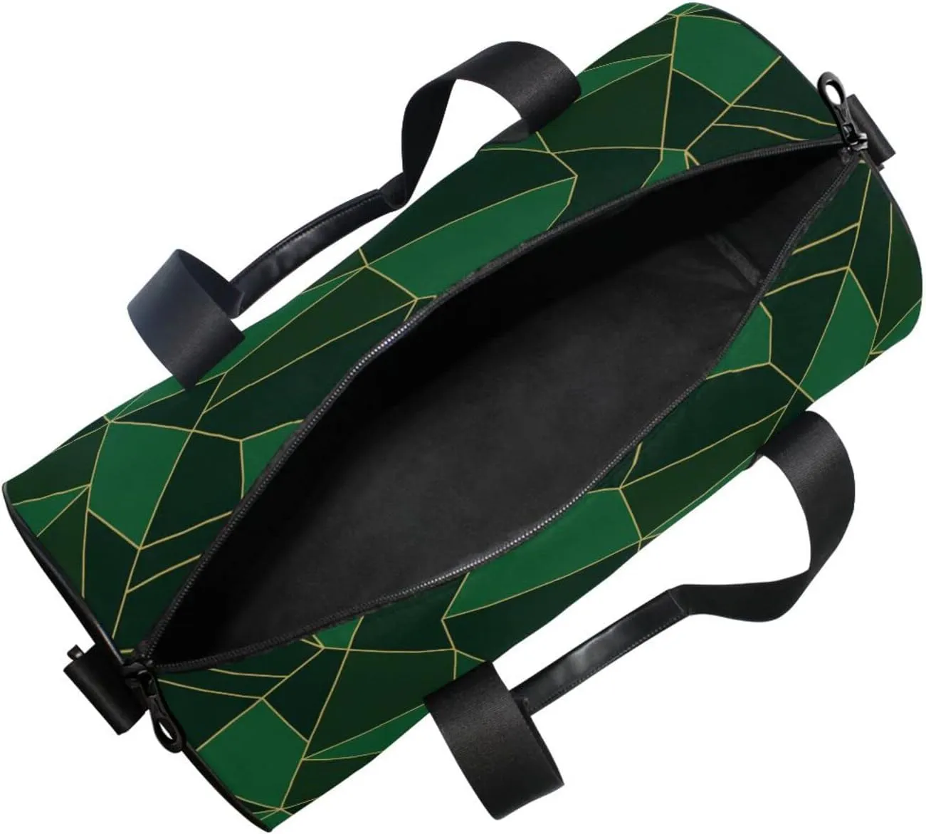 Abstract Seamless Emerald Geometric Green Crystal Polygonal Texture Duffel Bag, Foldable Canvas Travel Tote for Gym Sports with Inner Pockets, Durable Lightweight Fitness Bag for Overnight Workout