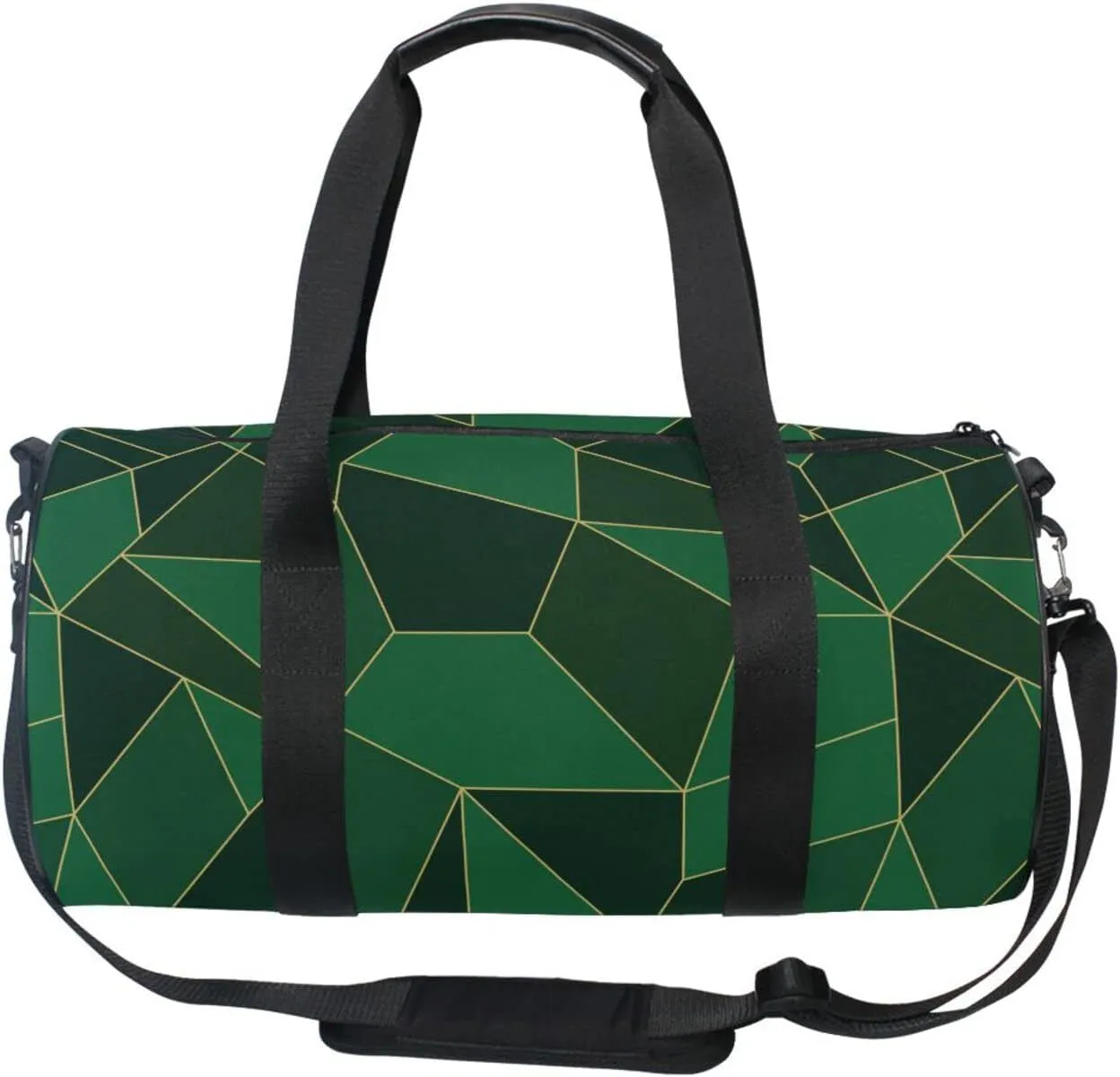 Abstract Seamless Emerald Geometric Green Crystal Polygonal Texture Duffel Bag, Foldable Canvas Travel Tote for Gym Sports with Inner Pockets, Durable Lightweight Fitness Bag for Overnight Workout