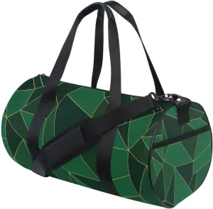 Abstract Seamless Emerald Geometric Green Crystal Polygonal Texture Duffel Bag, Foldable Canvas Travel Tote for Gym Sports with Inner Pockets, Durable Lightweight Fitness Bag for Overnight Workout