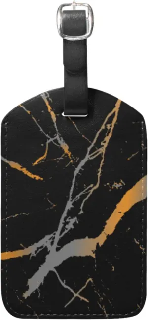 Acpiggto Luggage Tag Suitcase Baggage Label Set of 1 Marble Texture Striped Abstract Gold Black Orange Identifier with Name Address Card for Travel Bag Women Men Boys Girls Kids