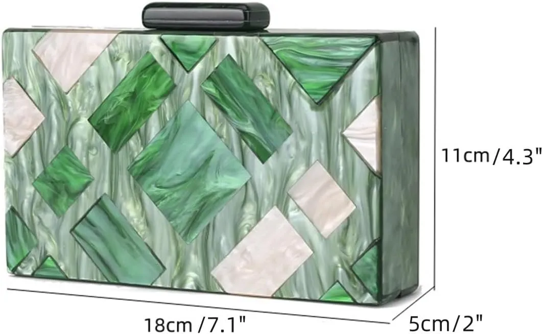 Acrylic Evening Bags Multicolor Geometric Pattern Box Clutch Marble Purse and Handbags Trendy Party Crossbody Bag
