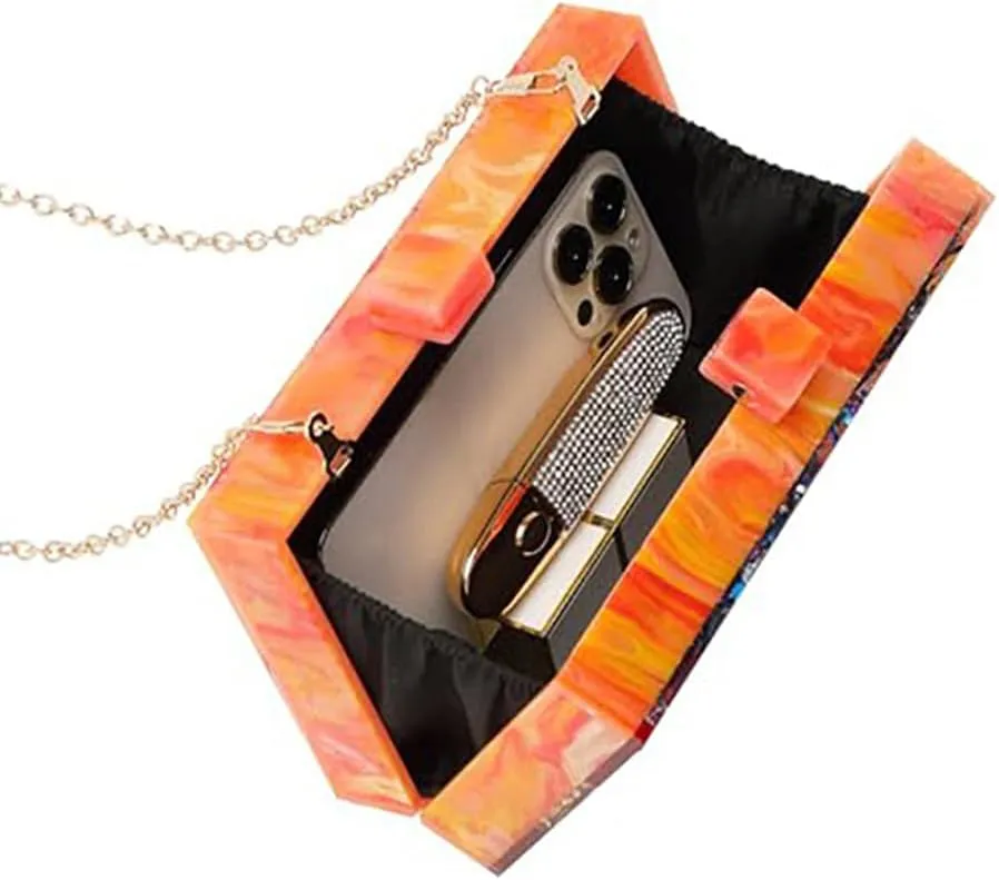 Acrylic Evening Bags Multicolor Geometric Pattern Box Clutch Marble Purse and Handbags Trendy Party Crossbody Bag