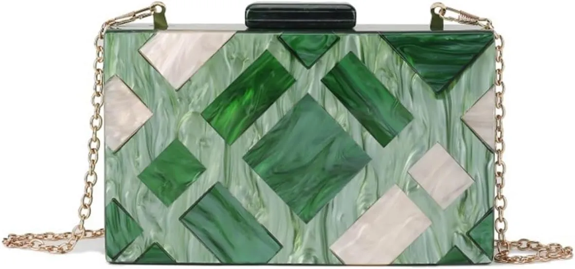 Acrylic Evening Bags Multicolor Geometric Pattern Box Clutch Marble Purse and Handbags Trendy Party Crossbody Bag