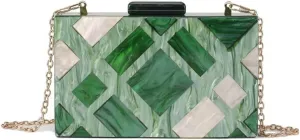 Acrylic Evening Bags Multicolor Geometric Pattern Box Clutch Marble Purse and Handbags Trendy Party Crossbody Bag