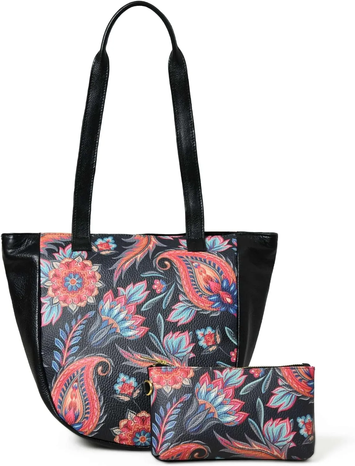 ADYAN Handmade Full Grain Soft Leather Floral Printed Shoulder Tote Bag for Women