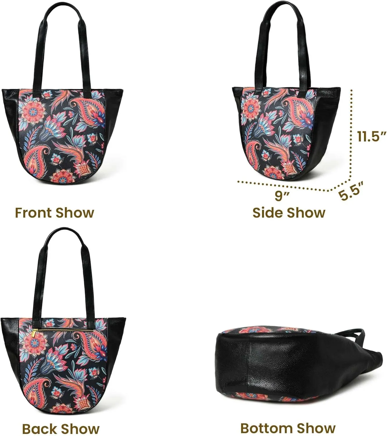 ADYAN Handmade Full Grain Soft Leather Floral Printed Shoulder Tote Bag for Women