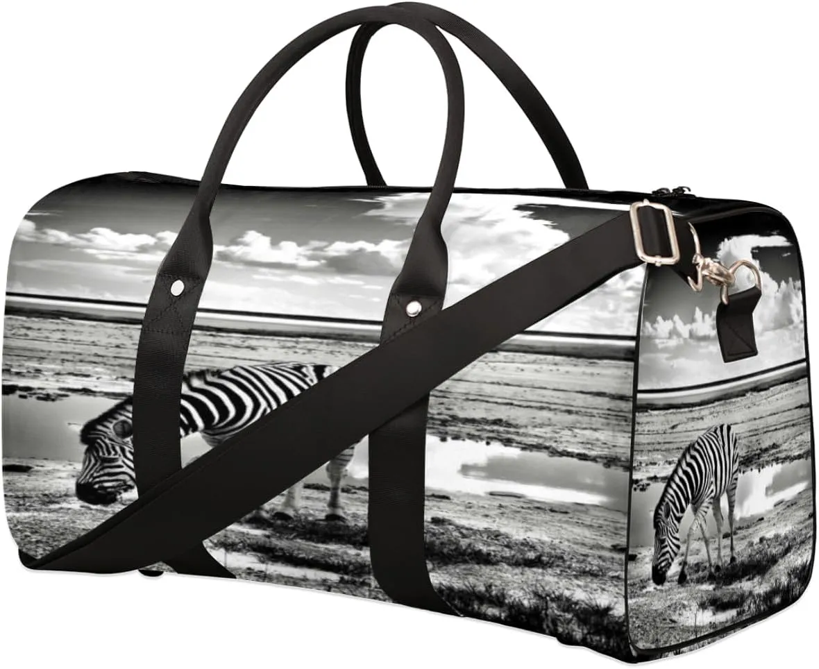 African Zebra Travel Duffel Bag, Foldable Sport Gym Tote Bag, Waterproof Weekender Overnight Bag with Shoulder Strap, Carry On Luggage Handbag for Men and Women（Zebra）