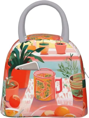Afternoon Tea Lunch Bag with Front Pocket Work Lunch Box Cooler Bag Insulated Lunch Bag for Women Men Food Handbags