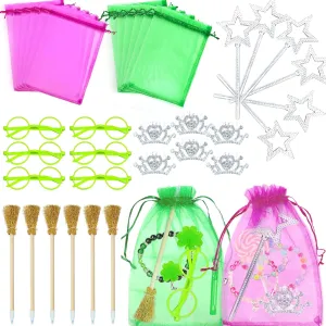 AFZMON 36Pcs Witch Party Favor Goodie Bags，Crown Witch Broom Mini Star Wands Themed Party Favors for Kids Birthday Themed Goodie Bags Fillers