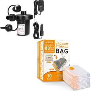 AGPTEK Space Saver Bags with Electric Air Pump, Portable Quick-Fill Air Pump with 3 Nozzles, 4.5kPa, 110V AC/12V DC, Perfect Inflator/Deflator Pumps