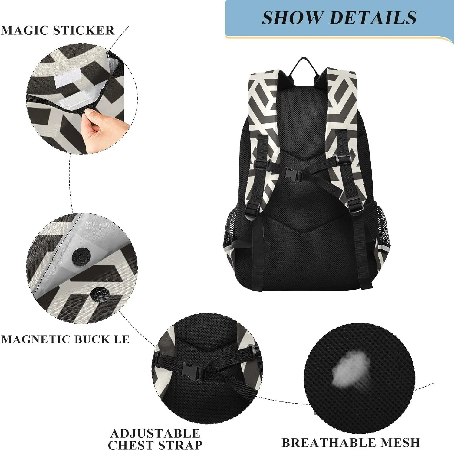 ALAZA Chevron Modern Geometric Striped Casual Daypacks Bookbag Bag