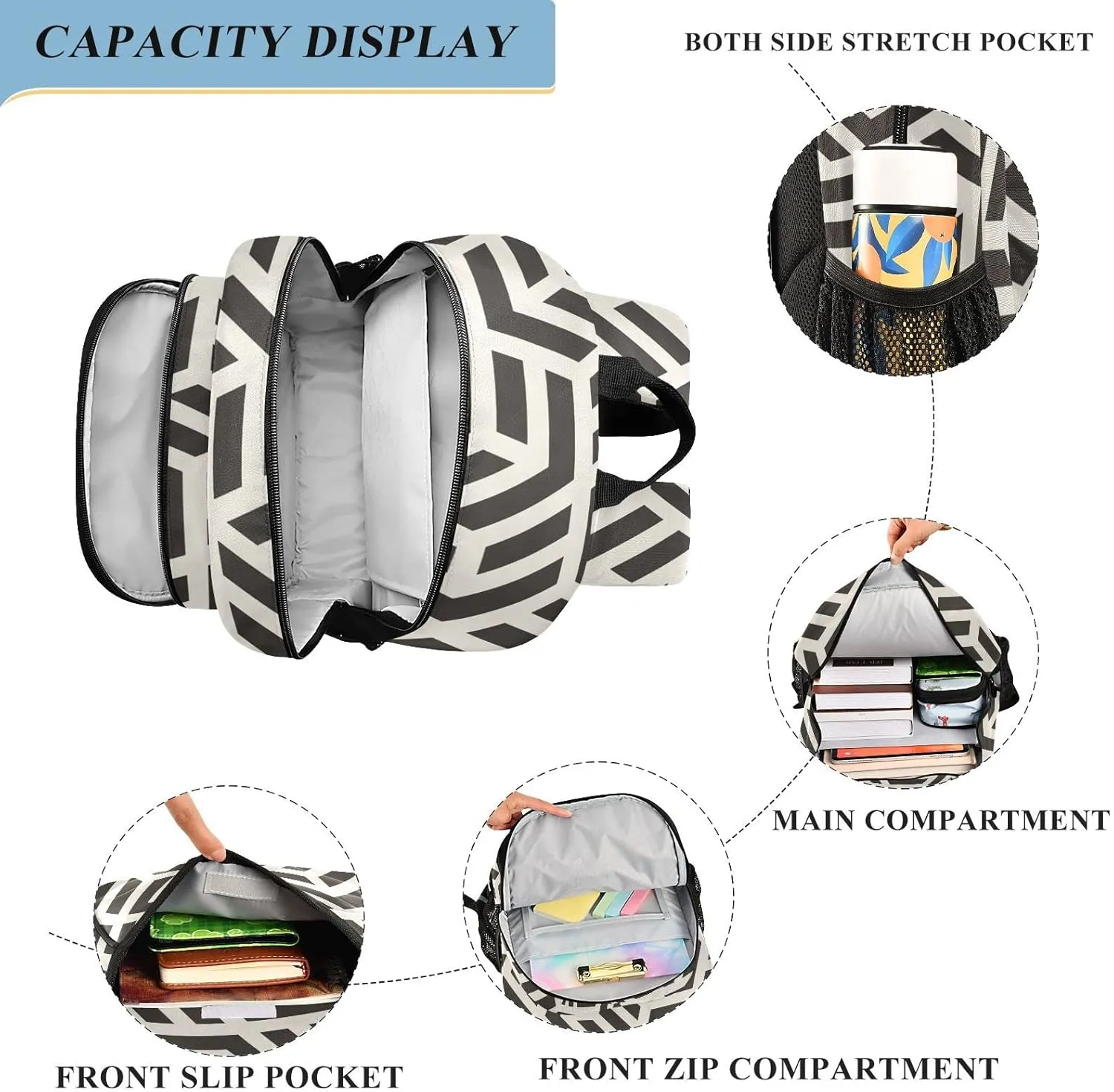 ALAZA Chevron Modern Geometric Striped Casual Daypacks Bookbag Bag