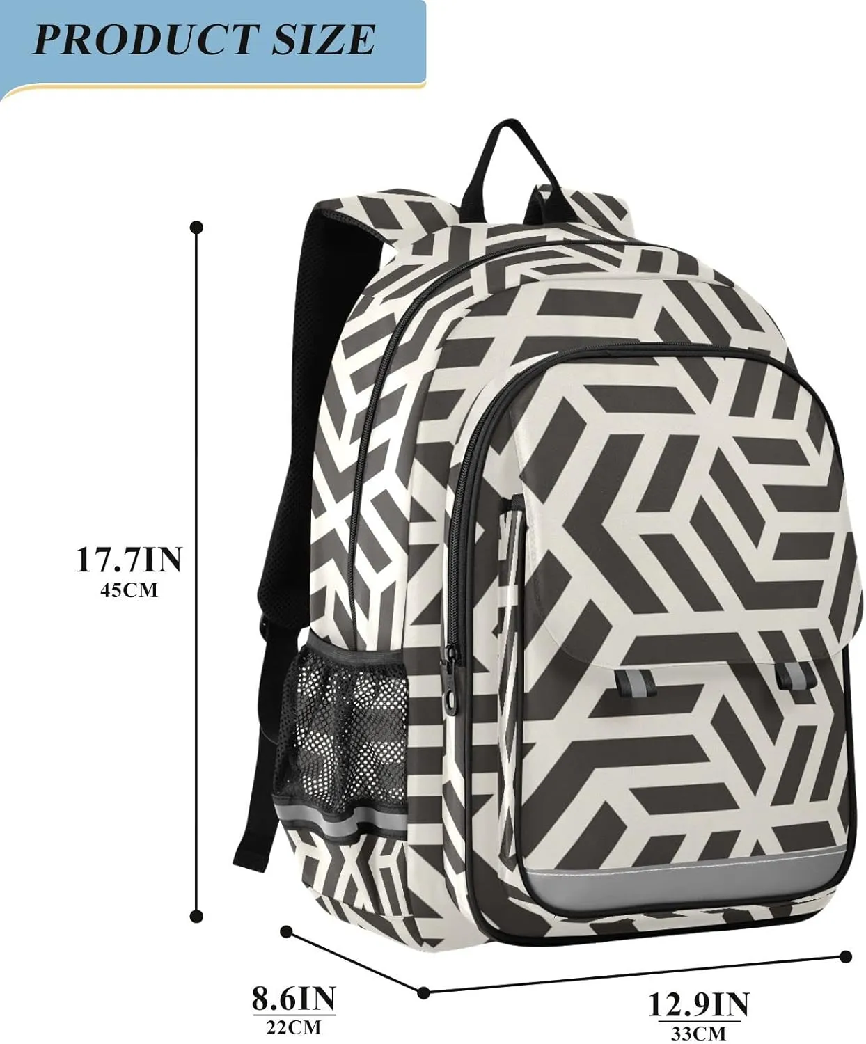 ALAZA Chevron Modern Geometric Striped Casual Daypacks Bookbag Bag