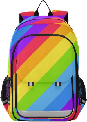 ALAZA Geometric Striped Bright Rainbow Spectrum Colors Lgbtq Colors Casual Backpack Travel Daypack Bookbag