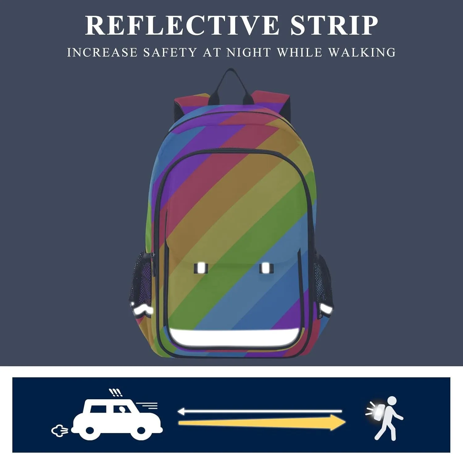 ALAZA Geometric Striped Bright Rainbow Spectrum Colors Lgbtq Colors Casual Backpack Travel Daypack Bookbag