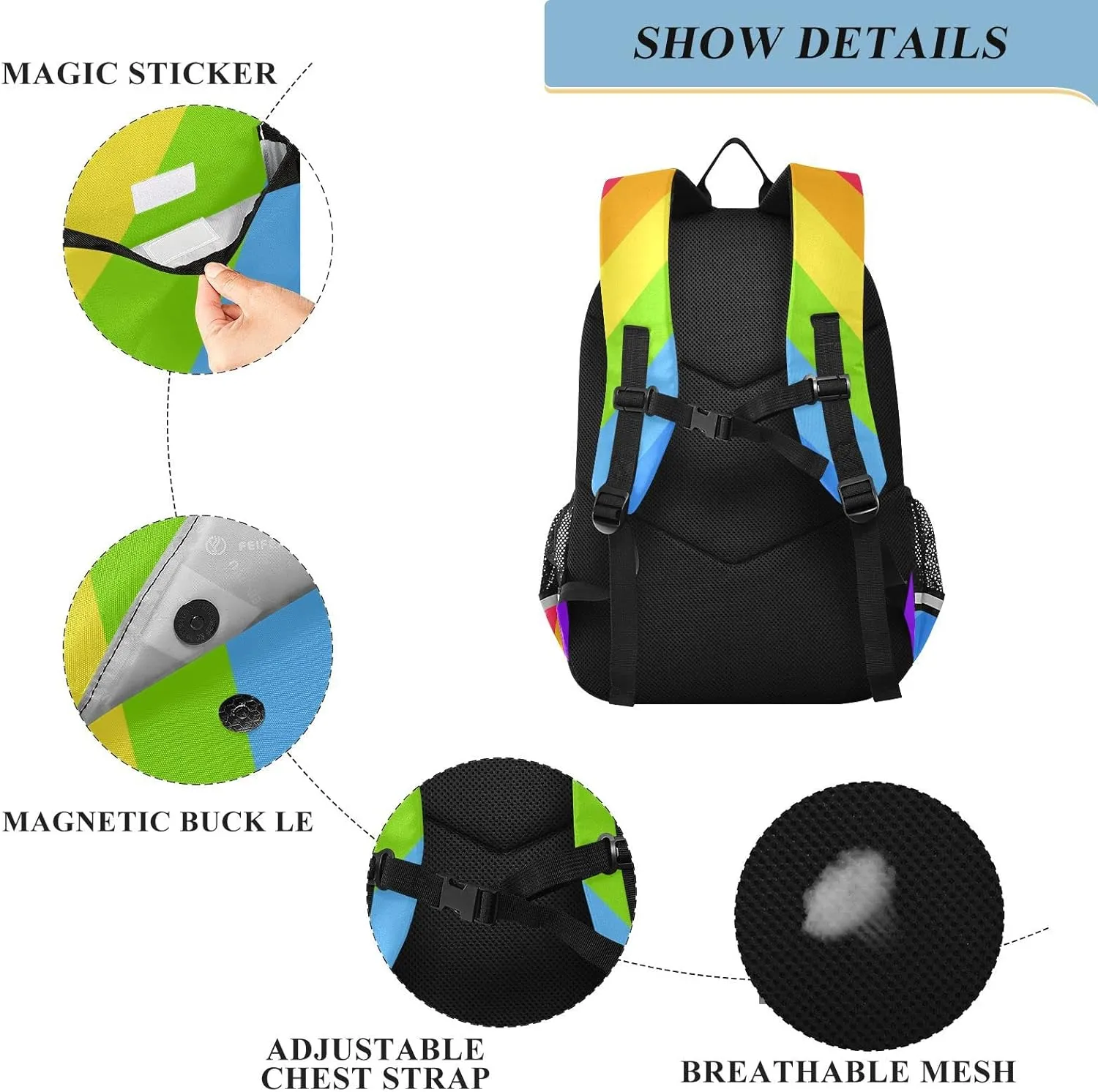 ALAZA Geometric Striped Bright Rainbow Spectrum Colors Lgbtq Colors Casual Backpack Travel Daypack Bookbag