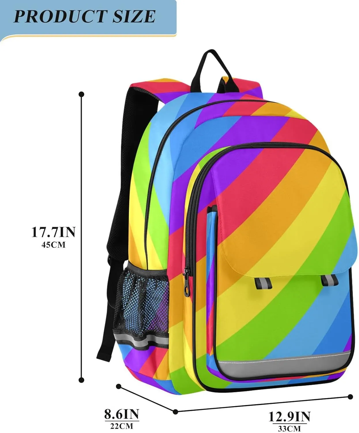 ALAZA Geometric Striped Bright Rainbow Spectrum Colors Lgbtq Colors Casual Backpack Travel Daypack Bookbag