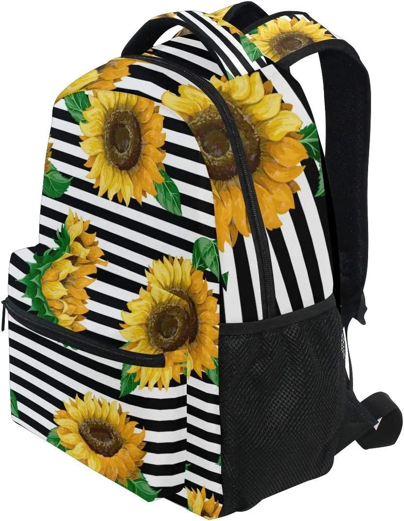 ALAZA Striped Sunflowers Floral Backpack Purse for Women Girls Kids Student Laptop iPad Tablet Travel School Bag with Multiple Pockets