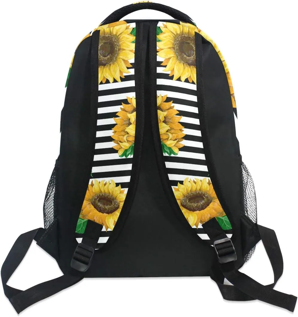 ALAZA Striped Sunflowers Floral Backpack Purse for Women Girls Kids Student Laptop iPad Tablet Travel School Bag with Multiple Pockets
