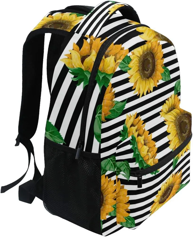 ALAZA Striped Sunflowers Floral Backpack Purse for Women Girls Kids Student Laptop iPad Tablet Travel School Bag with Multiple Pockets