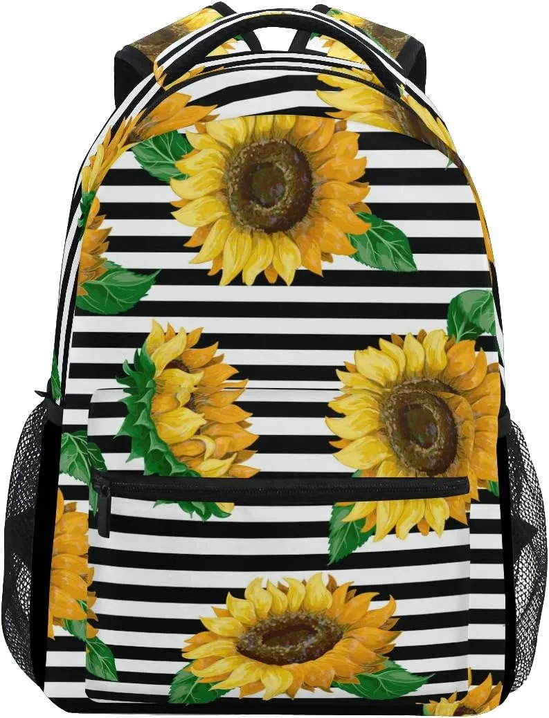 ALAZA Striped Sunflowers Floral Backpack Purse for Women Girls Kids Student Laptop iPad Tablet Travel School Bag with Multiple Pockets
