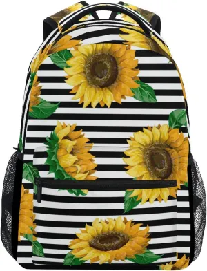 ALAZA Striped Sunflowers Floral Backpack Purse for Women Girls Kids Student Laptop iPad Tablet Travel School Bag with Multiple Pockets