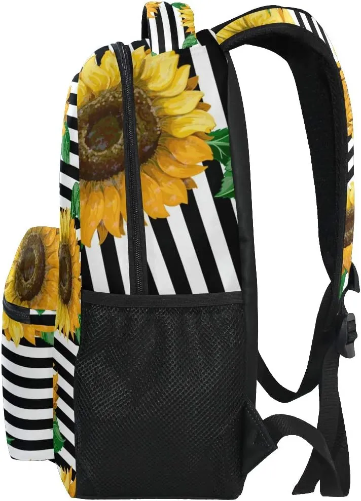ALAZA Striped Sunflowers Floral Backpack Purse for Women Girls Kids Student Laptop iPad Tablet Travel School Bag with Multiple Pockets