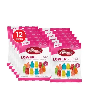 Albanese World's Best Lower Sugar, Gluten Free Gummi Bears, 1.76oz Bag (Pack of 12), Individually Wrapped Soft & Chewy Candy Snacks