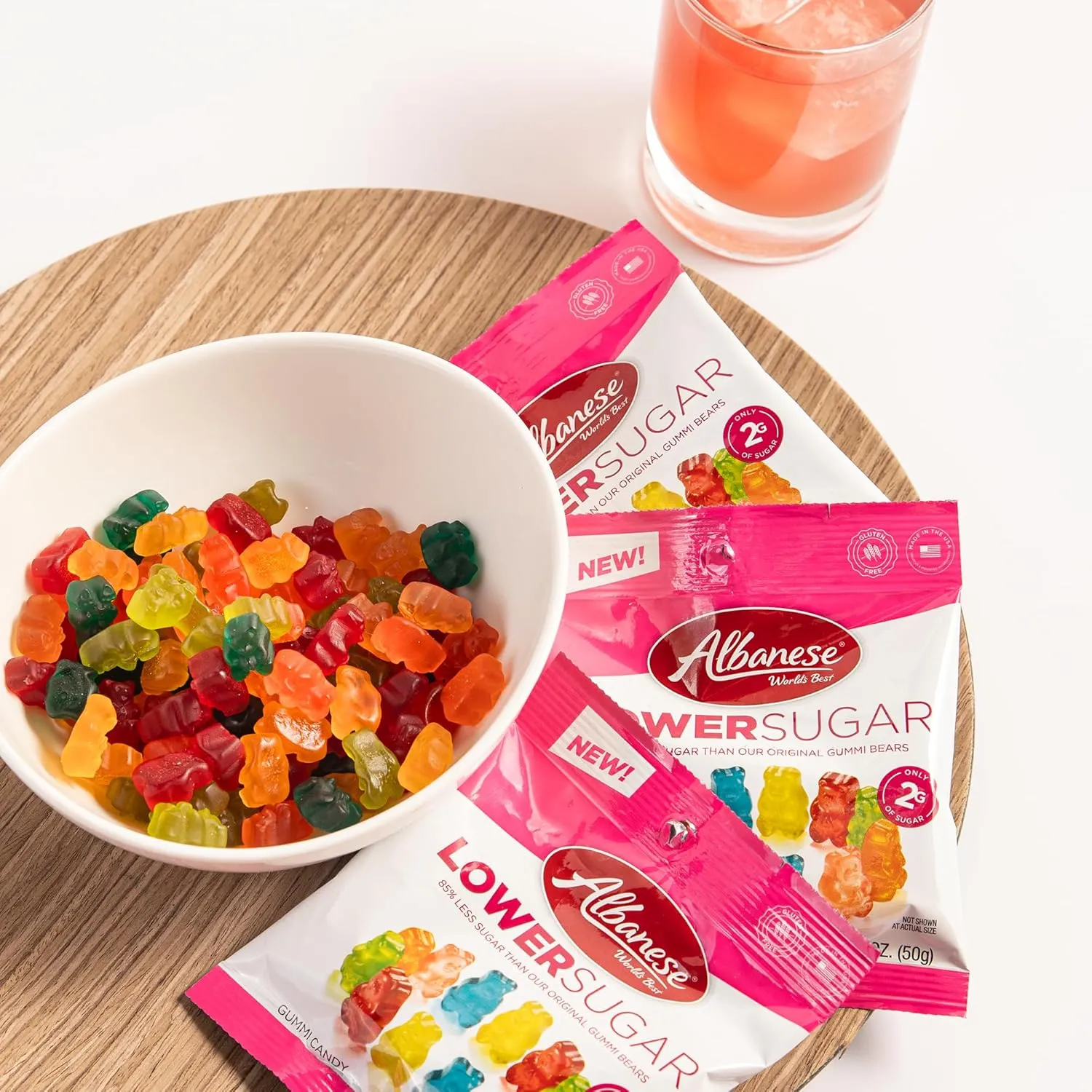 Albanese World's Best Lower Sugar, Gluten Free Gummi Bears, 1.76oz Bag (Pack of 12), Individually Wrapped Soft & Chewy Candy Snacks