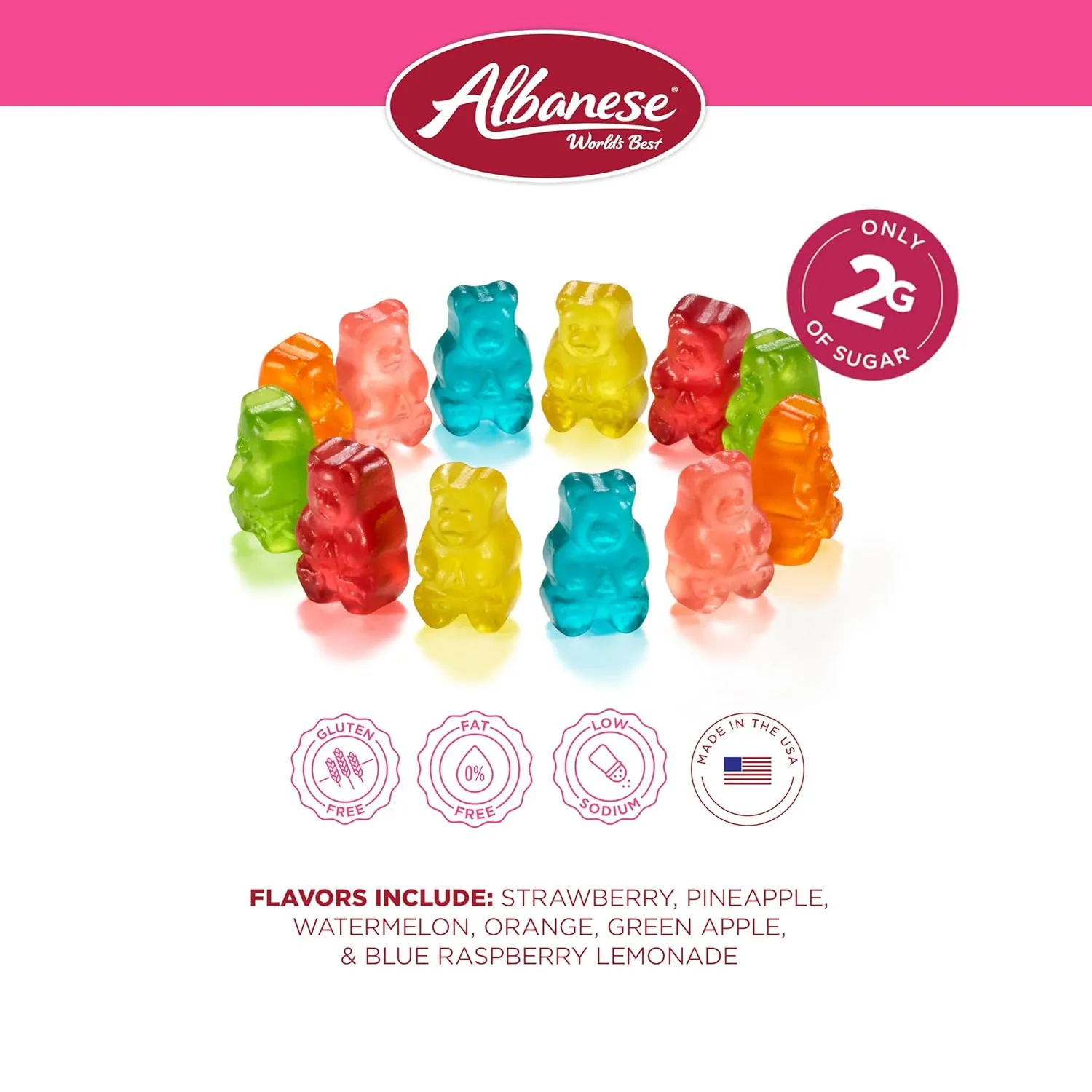 Albanese World's Best Lower Sugar, Gluten Free Gummi Bears, 1.76oz Bag (Pack of 12), Individually Wrapped Soft & Chewy Candy Snacks