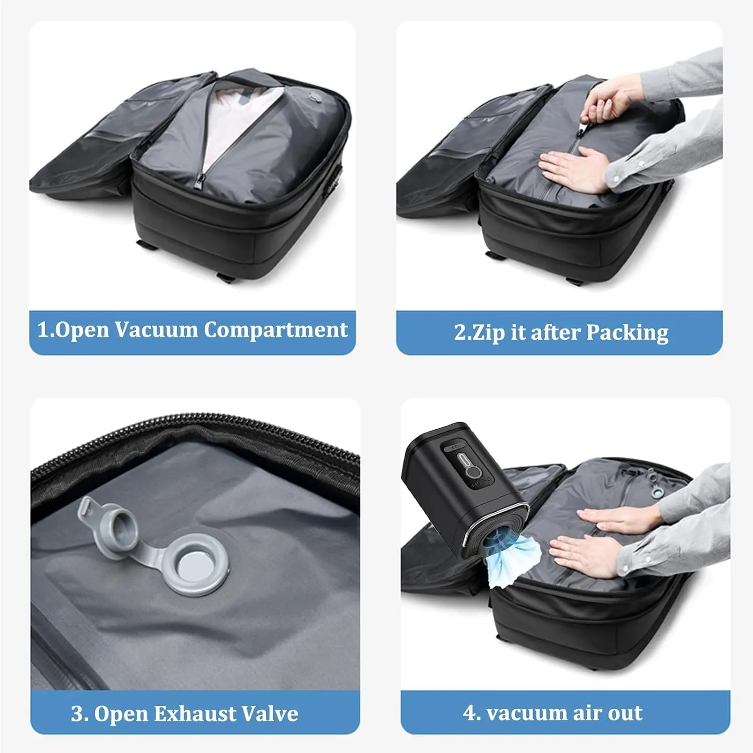 Alepeak Vacuum Backpack With Vacuum Compression,Airpax Discoverer Travel Bag,Airback Backpack Waterproof And Anti-Theft (Grey, Extra Large)