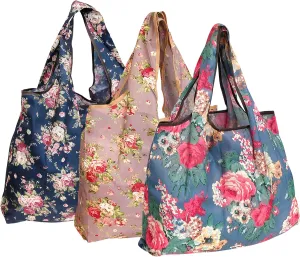 alldyrew Large Foldable Tote Nylon Reusable Grocery Bag, 3 Pack