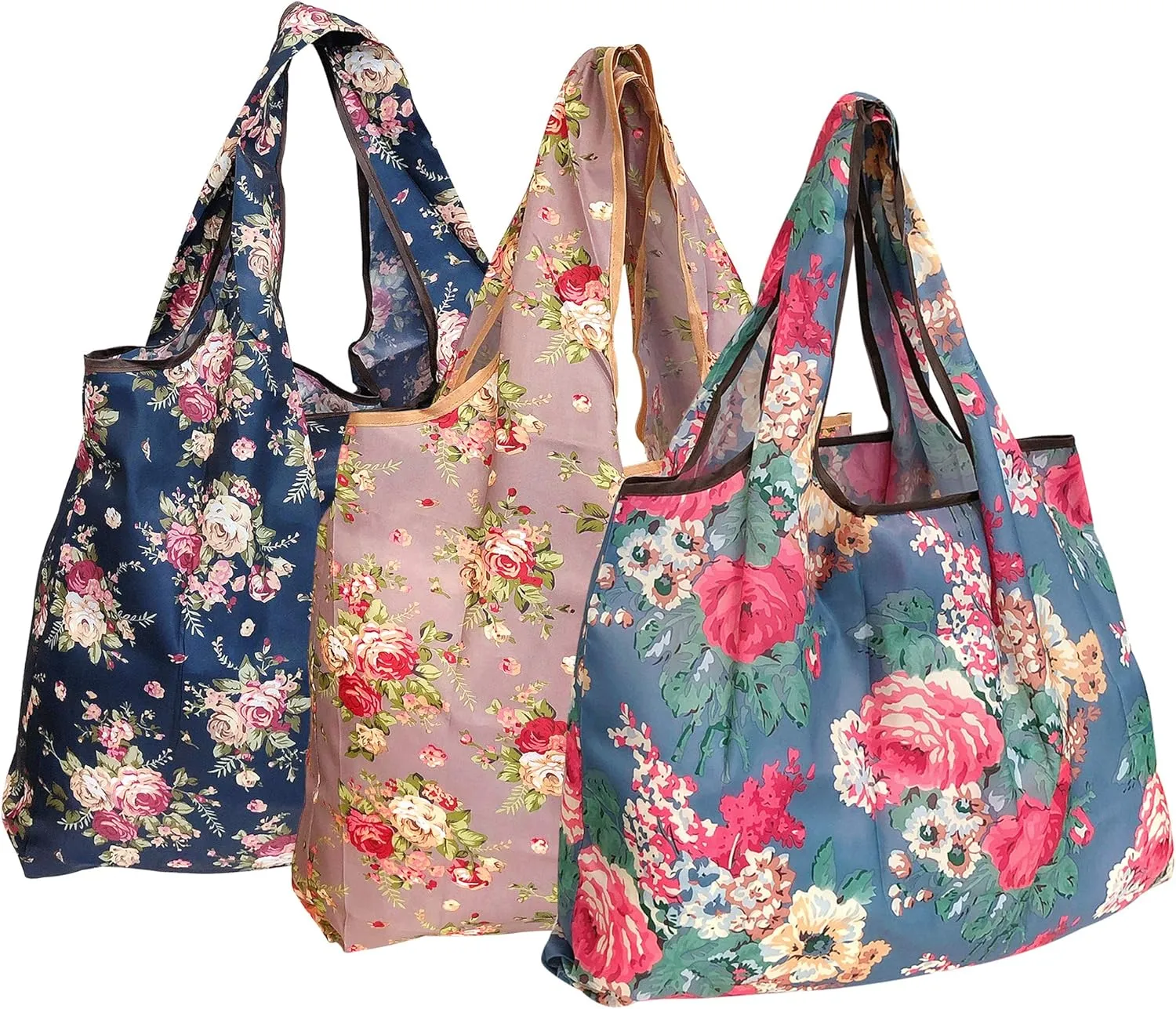 alldyrew Large Foldable Tote Nylon Reusable Grocery Bag, 3 Pack