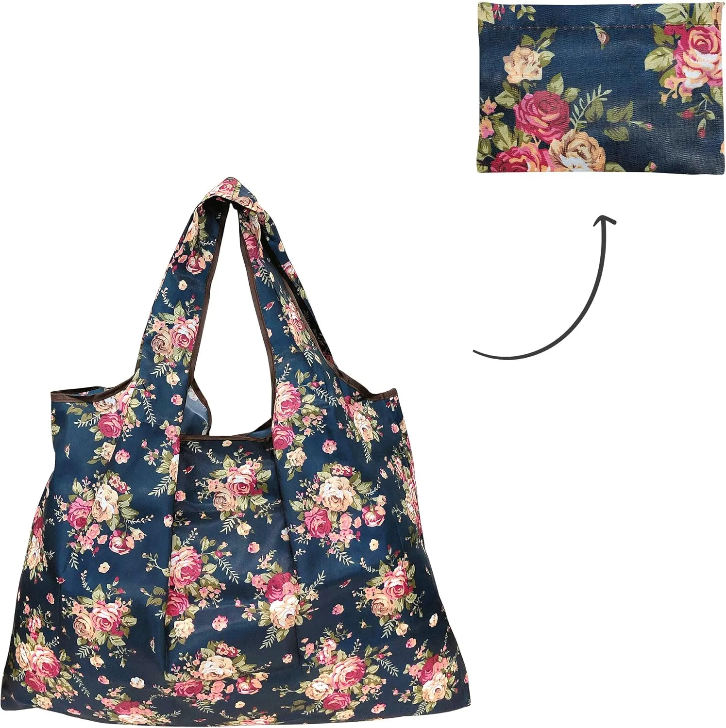 alldyrew Large Foldable Tote Nylon Reusable Grocery Bag, 3 Pack