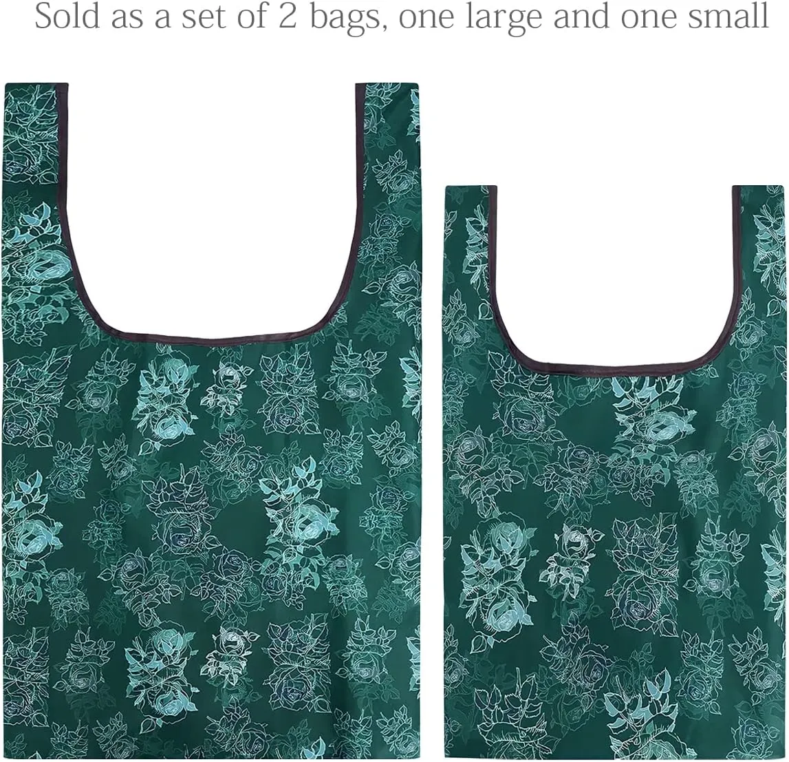 allydrew JoliBag Nylon Reusable Grocery Bag, 2 Pack, Green Rose