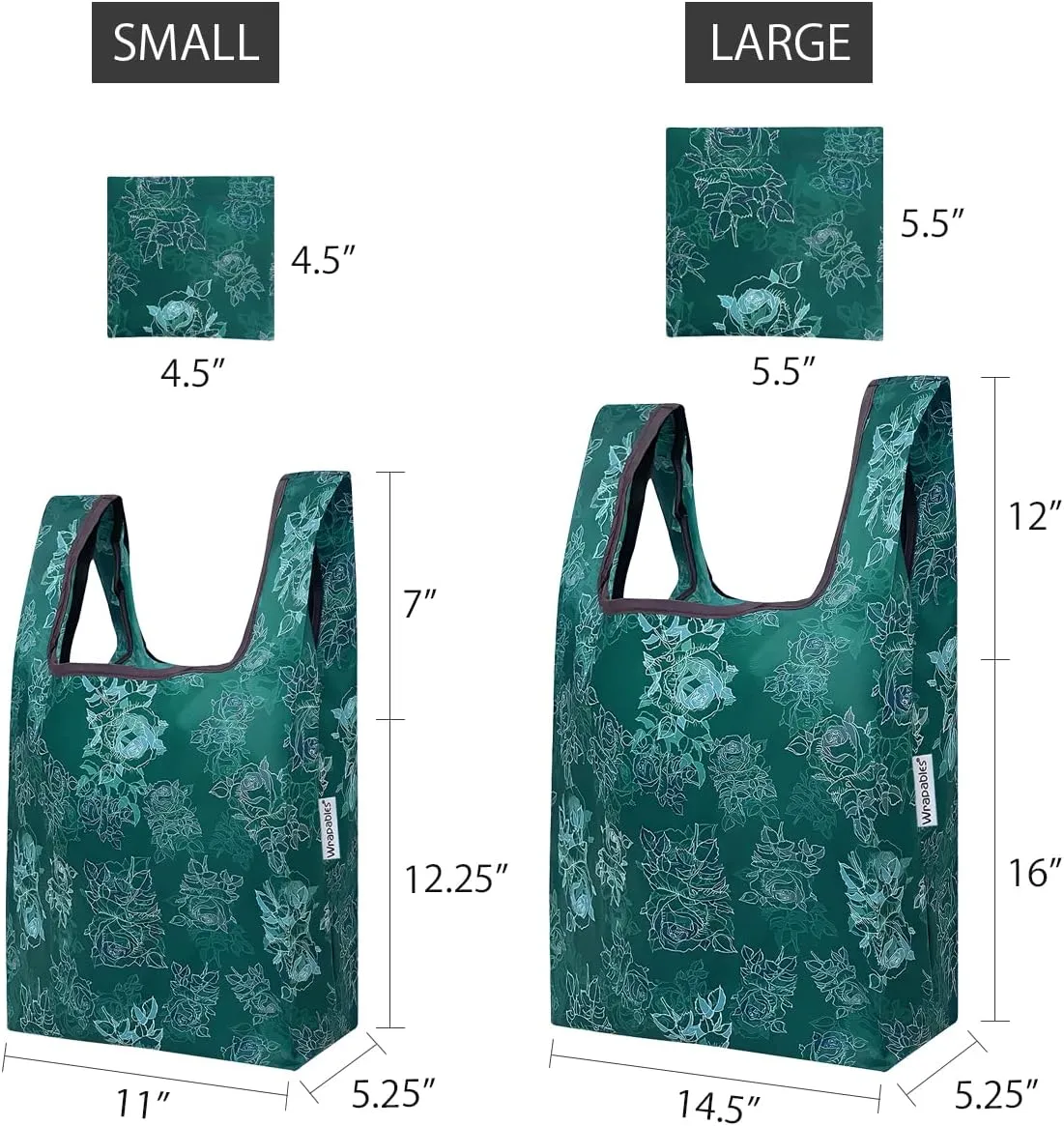 allydrew JoliBag Nylon Reusable Grocery Bag, 2 Pack, Green Rose