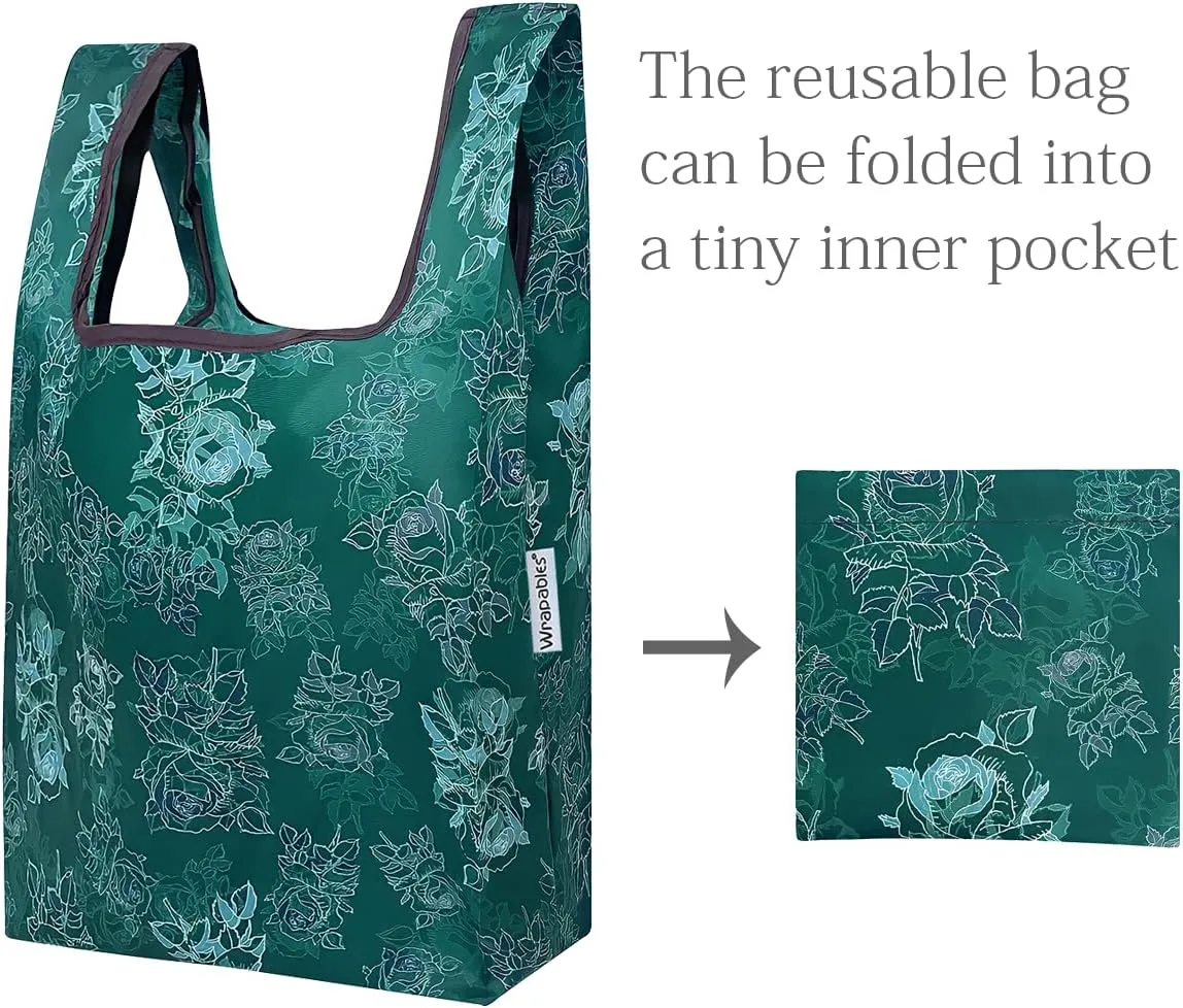 allydrew JoliBag Nylon Reusable Grocery Bag, 2 Pack, Green Rose