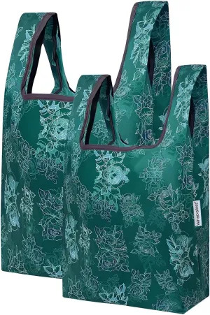 allydrew JoliBag Nylon Reusable Grocery Bag, 2 Pack, Green Rose