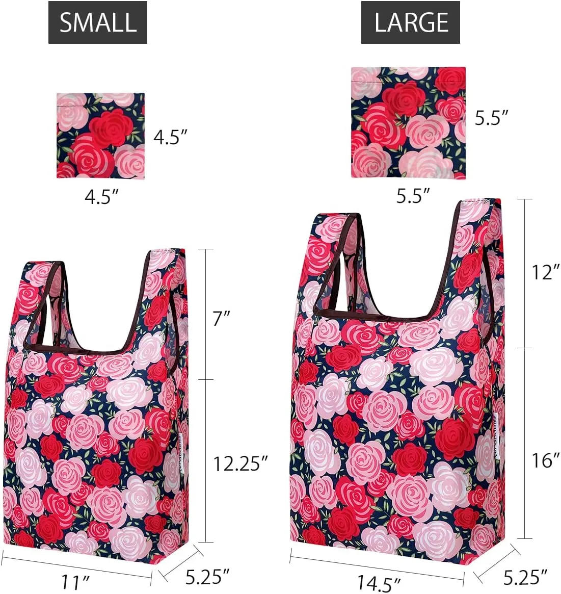 allydrew JoliBag Nylon Reusable Grocery Bag, 2 Pack, Rose Garden
