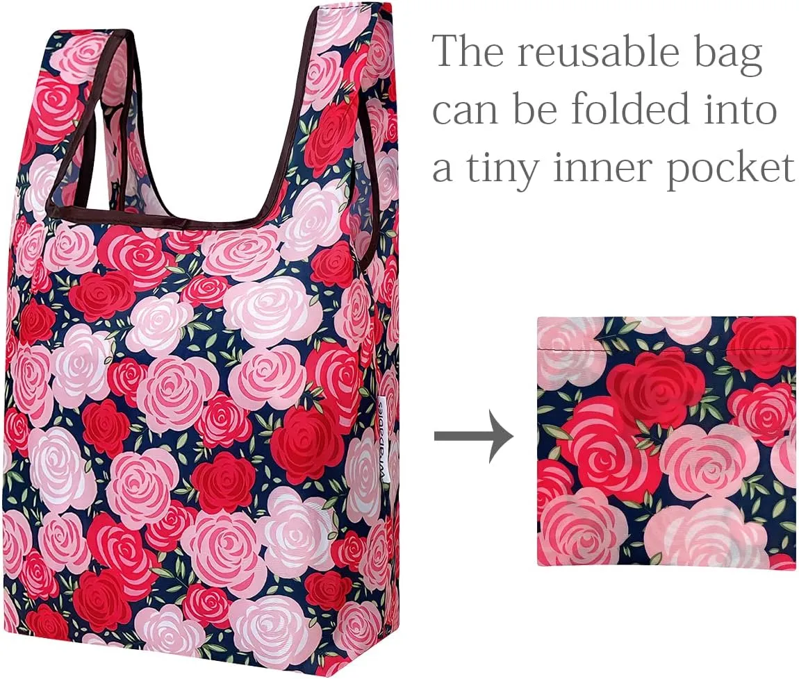 allydrew JoliBag Nylon Reusable Grocery Bag, 2 Pack, Rose Garden