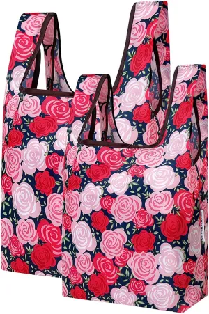 allydrew JoliBag Nylon Reusable Grocery Bag, 2 Pack, Rose Garden