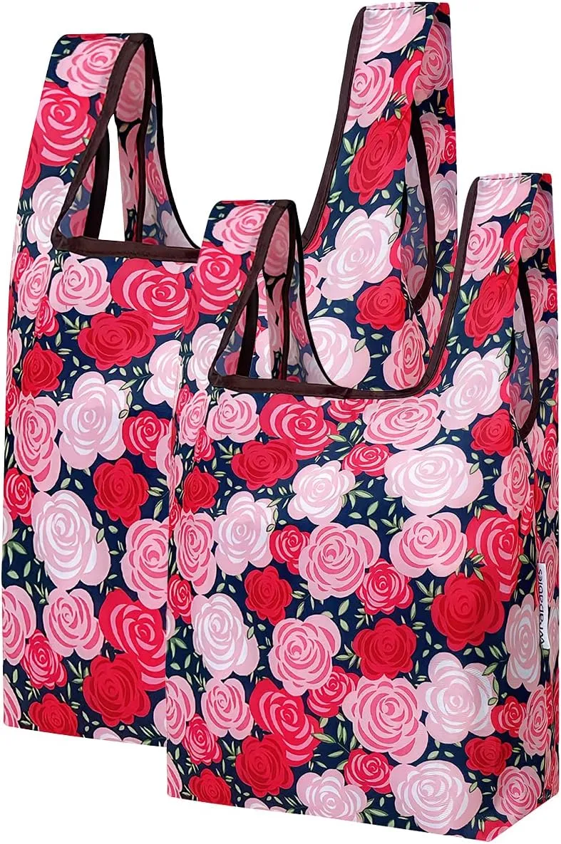 allydrew JoliBag Nylon Reusable Grocery Bag, 2 Pack, Rose Garden