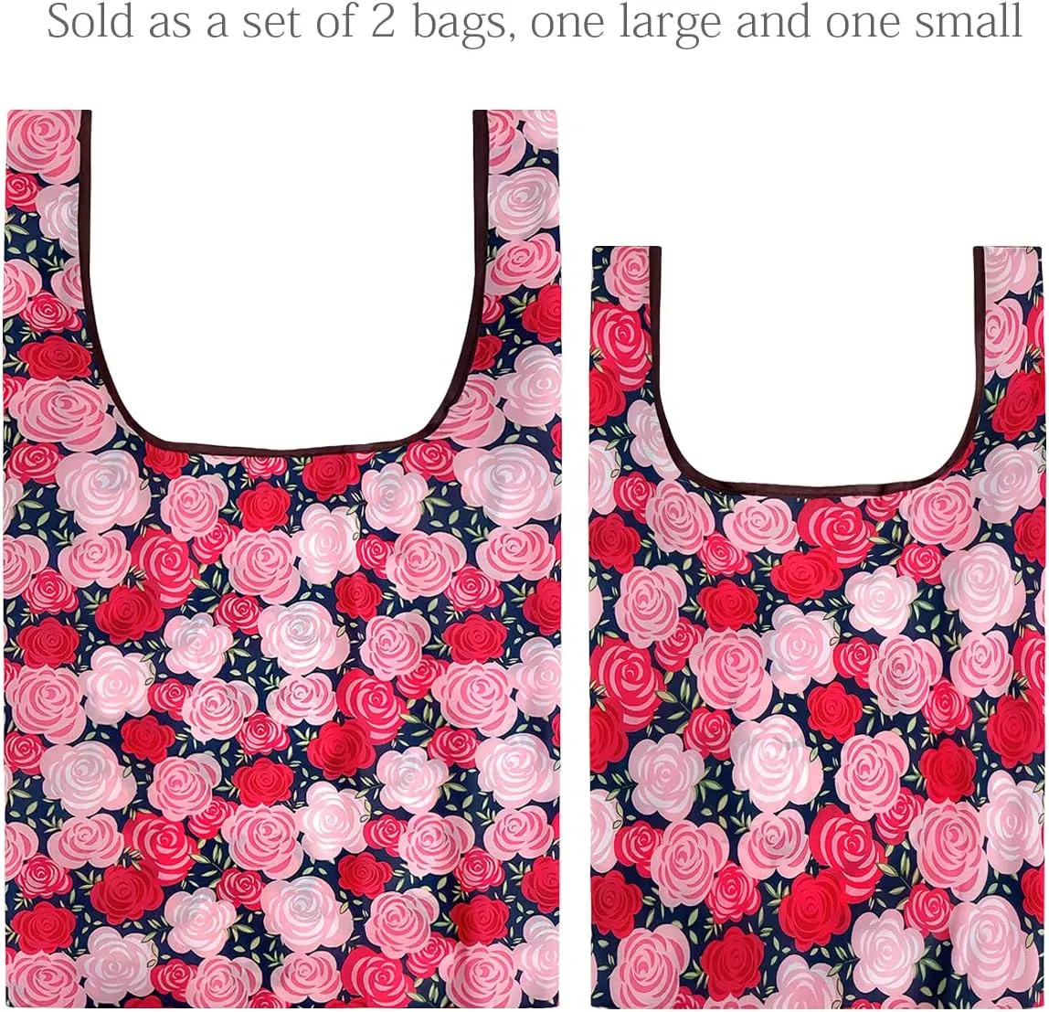 allydrew JoliBag Nylon Reusable Grocery Bag, 2 Pack, Rose Garden