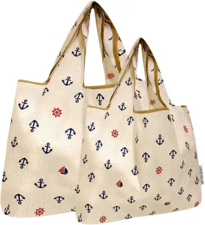 allydrew Large & Small Foldable Tote Nylon Reusable Grocery Bags, Set of 2