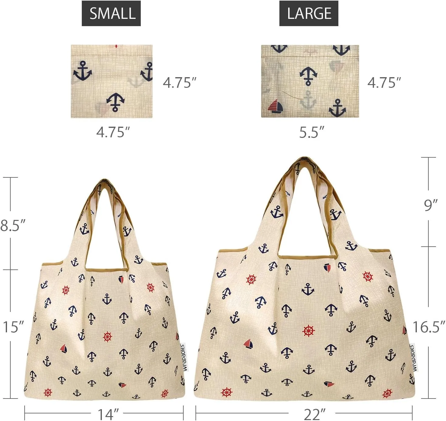 allydrew Large & Small Foldable Tote Nylon Reusable Grocery Bags, Set of 2