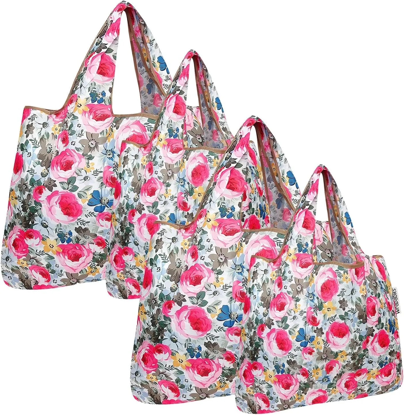 allydrew Large & Small Foldable Tote Nylon Reusable Grocery Bags, Set of 4