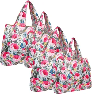 allydrew Large & Small Foldable Tote Nylon Reusable Grocery Bags, Set of 4