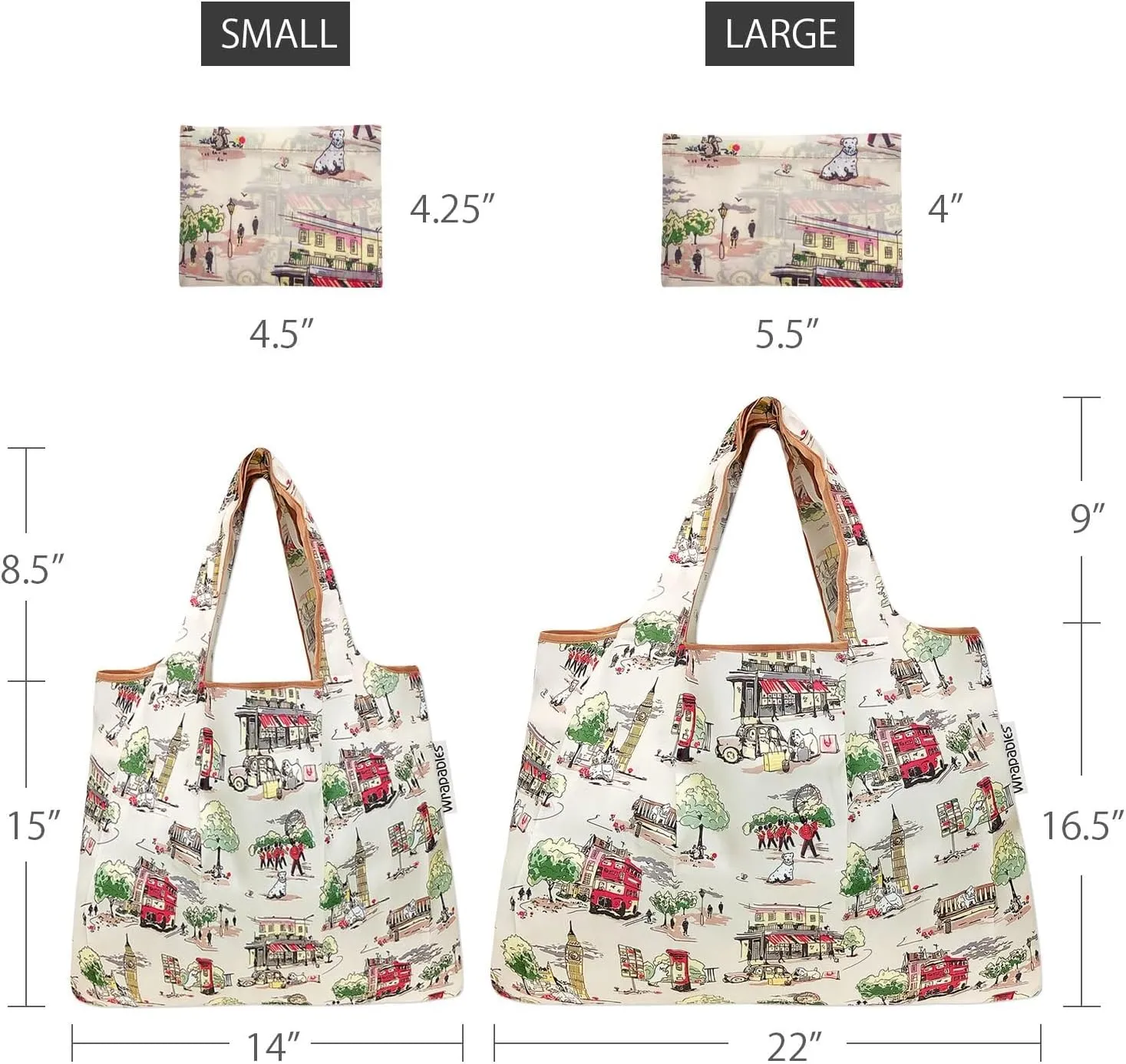 allydrew Large & Small Foldable Tote Nylon Reusable Grocery Bags, Set of 4