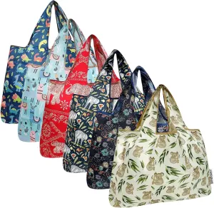 allydrew Large Foldable Tote Nylon Reusable Grocery Bags, 6 Pack
