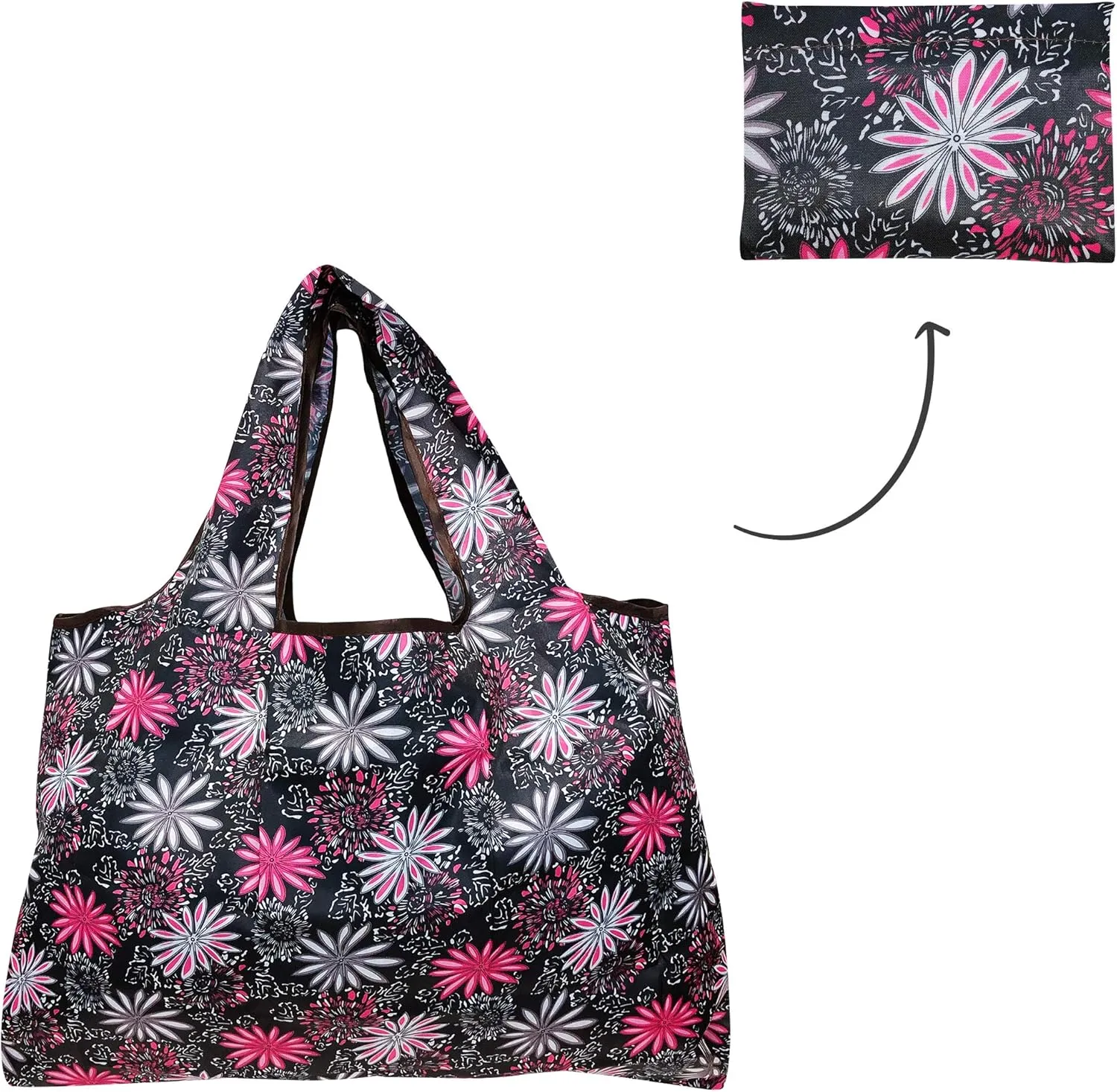 allydrew Large Foldable Tote Nylon Reusable Grocery Bags, 6 Pack